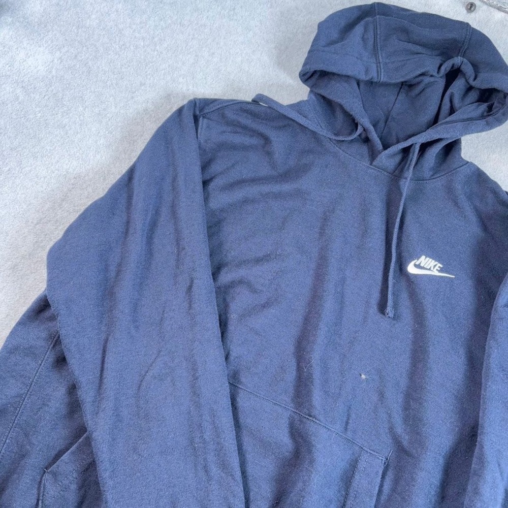 Nike Hoodie Men L Navy Blue Solid Embroidered Swoosh Pullover Pocket